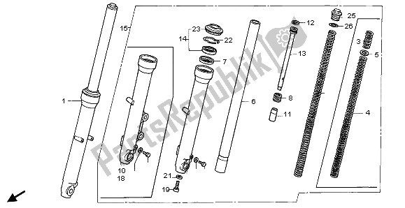 All parts for the Front Fork of the Honda CB 250 1997