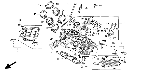 All parts for the Cylinder Head (rear) of the Honda VF 750C 1997