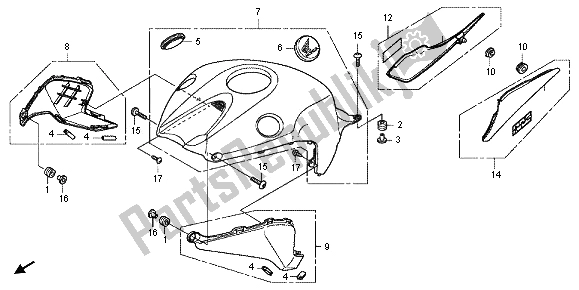 Alle onderdelen voor de Top Onderdak van de Honda CBR 1000 RR 2012