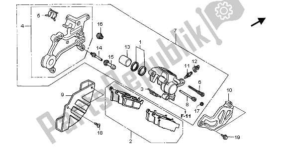 All parts for the Rear Brake Caliper of the Honda XR 650R 2002