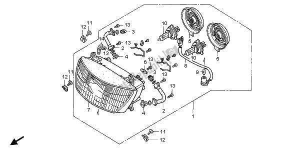 All parts for the Headlight (uk) of the Honda CBR 1000F 1999