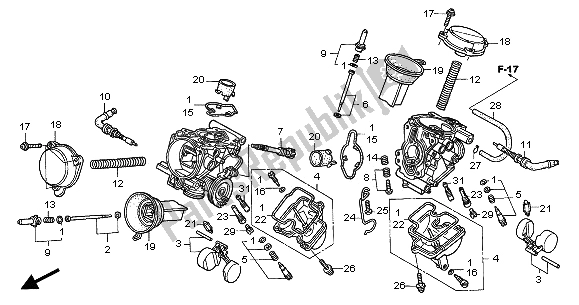 Todas as partes de Carburador (peças Componentes) do Honda VT 125C2 2001