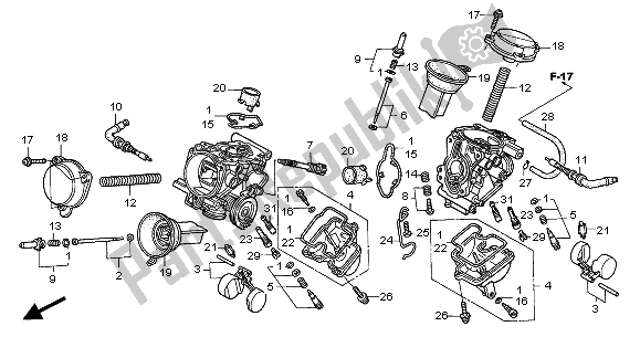 Todas as partes de Carburador (peças Componentes) do Honda VT 125C2 2001