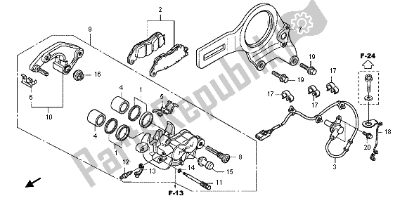 Todas as partes de Pinça De Freio Traseiro do Honda CB 1000 RA 2012