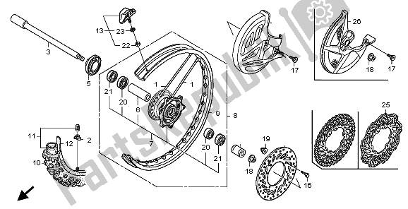 All parts for the Front Wheel of the Honda CRF 250R 2009