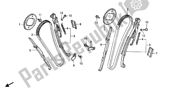 Tutte le parti per il Catena A Camme E Tenditore del Honda XL 600V Transalp 1990