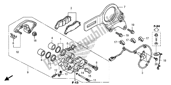 All parts for the Rear Brake Caliper of the Honda CB 1000 RA 2013