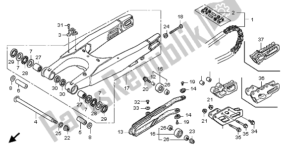 All parts for the Swingarm of the Honda CRF 250X 2007