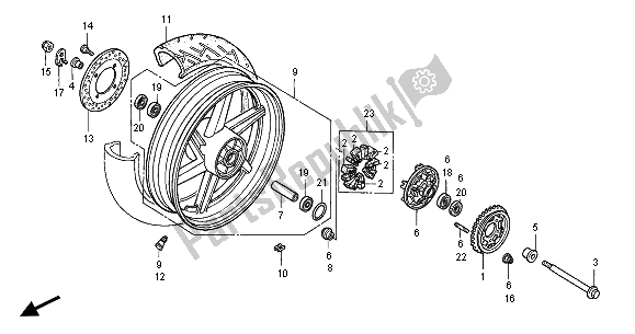 All parts for the Rear Wheel of the Honda CB 750F2 2001