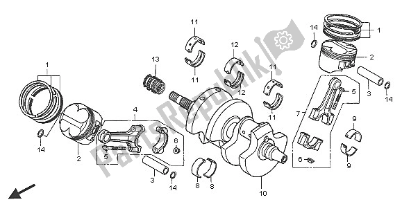 All parts for the Crankshaft & Piston of the Honda VFR 800 2005