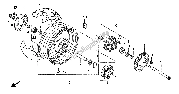 Todas as partes de Roda Traseira do Honda CB 900F Hornet 2003