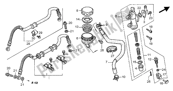 All parts for the Rear Brake Master Cylinder of the Honda CB 600F Hornet 2003