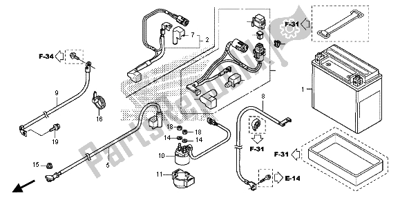 Todas as partes de Bateria do Honda TRX 420 FA Fourtrax Rancher AT 2013