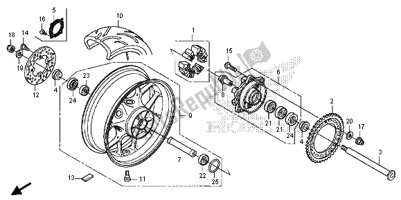 All parts for the Rear Wheel of the Honda CBR 600 RA 2013