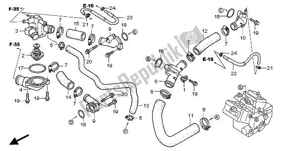 All parts for the Thermostat & Water Pipe of the Honda VFR 800 FI 2001
