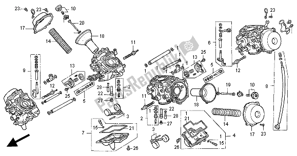 Alle onderdelen voor de Carburateur (onderdelen) van de Honda ST 1100 2000