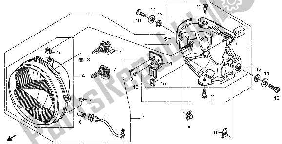 All parts for the Headlight (uk) of the Honda XL 700 VA Transalp 2009