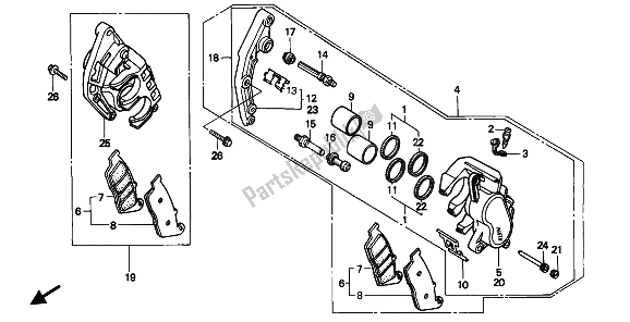 All parts for the Front Brake Caliper of the Honda VFR 750F 1994