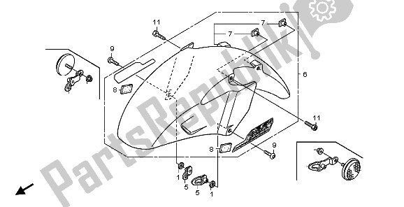 All parts for the Front Fender of the Honda ST 1300A 2009