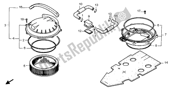 All parts for the Air Cleaner of the Honda ST 1100A 1996