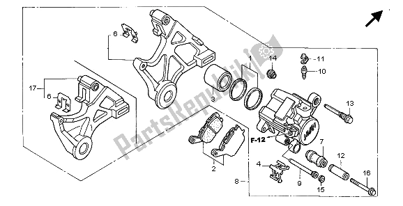 All parts for the Rear Brake Caliper of the Honda VTR 1000 SP 2006