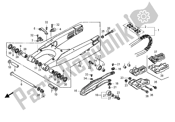 All parts for the Swingarm of the Honda CRF 450X 2012