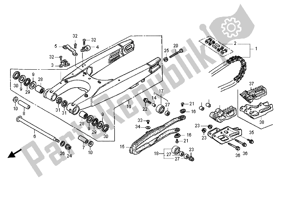 All parts for the Swingarm of the Honda CRF 450X 2012