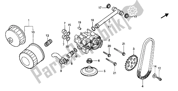 Todas las partes para Filtro De Aceite Y Bomba De Aceite de Honda NTV 650 1990