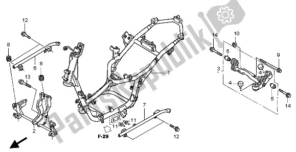 Alle onderdelen voor de Frame Lichaam van de Honda NES 150 2006