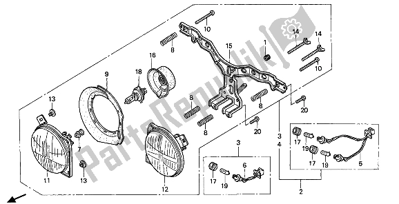 All parts for the Headlight (uk) of the Honda CBR 900 RR 1993