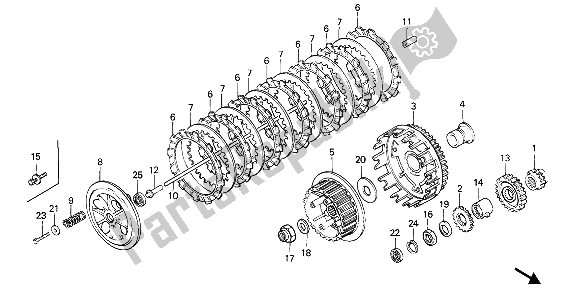 All parts for the Clutch of the Honda NX 650 1988