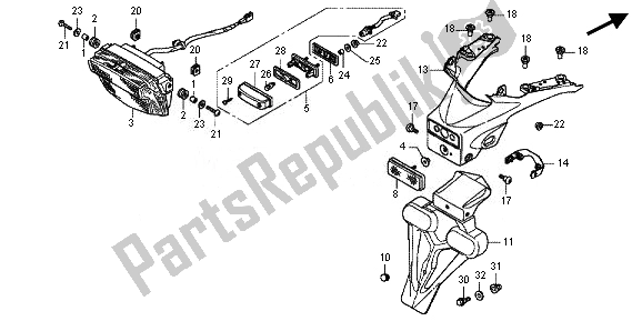 All parts for the Taillight of the Honda VFR 800X 2011