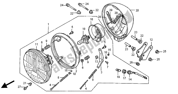 Alle onderdelen voor de Koplamp (uk) van de Honda VT 125C2 2000