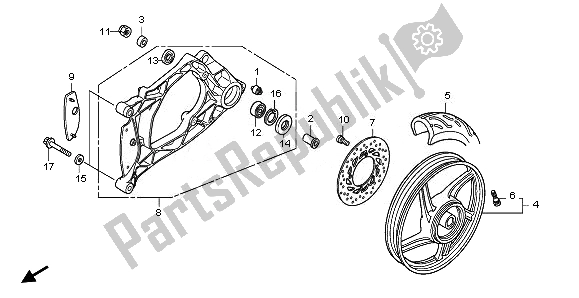 All parts for the Rear Wheel & Swingarm of the Honda SH 125R 2011