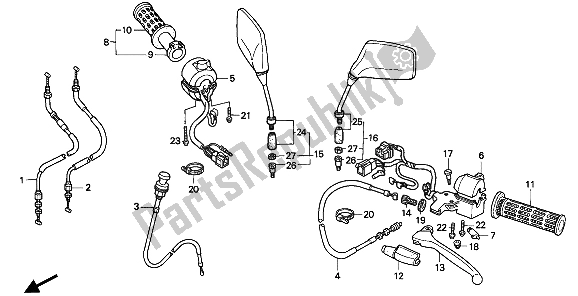 All parts for the Handle Lever & Switch & Cable of the Honda CB 250 1994