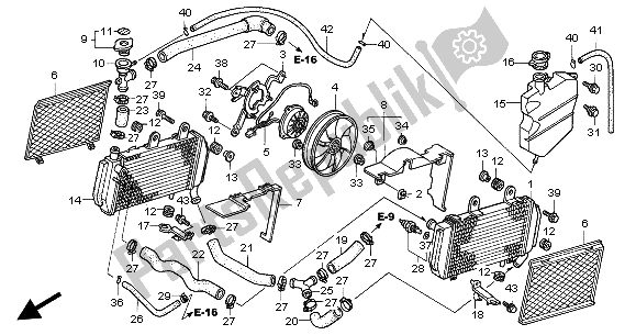 Alle onderdelen voor de Radiator van de Honda VFR 800 2004