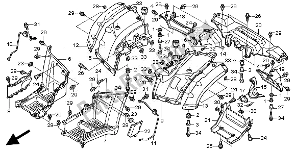 Alle onderdelen voor de Achterspatbord van de Honda TRX 680 FA Fourtrax Rincon 2010