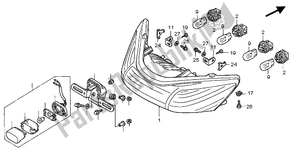 All parts for the Rear Combination Light of the Honda VFR 800 FI 2001