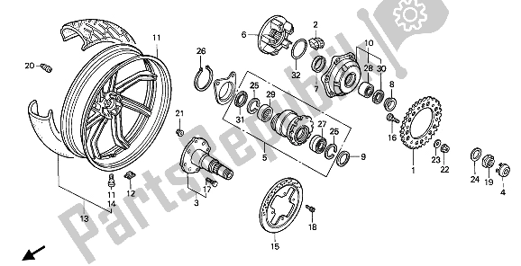 All parts for the Rear Wheel of the Honda VFR 750F 1993