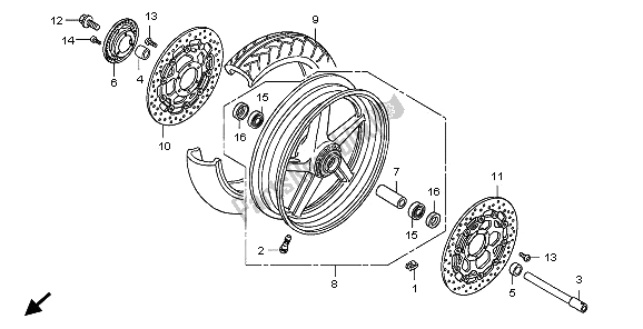 All parts for the Front Wheel of the Honda CB 1300A 2009