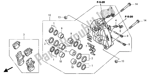 All parts for the L. Front Brake Caliper of the Honda VFR 1200 FD 2013