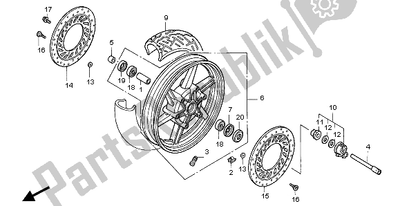 All parts for the Front Wheel of the Honda CB 750F2 1995