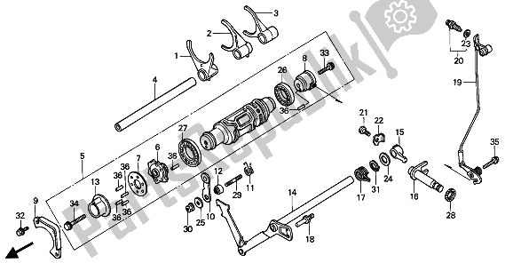 All parts for the Shift Drum & Shift Fork of the Honda GL 1500 SE 1994