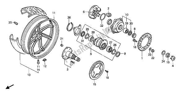 All parts for the Rear Wheel of the Honda VFR 750F 1992