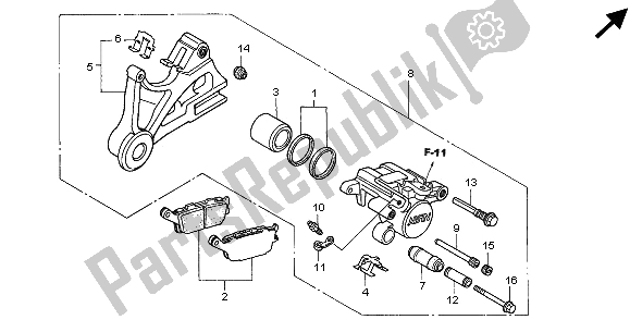 All parts for the Rear Brake Caliper of the Honda CB 900F Hornet 2005