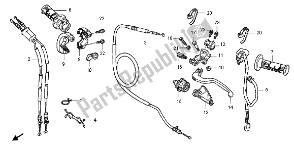 All parts for the Handle Lever & Switch & Cable of the Honda CRF 250R 2013