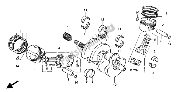 All parts for the Crankshaft & Piston of the Honda VFR 800A 2004