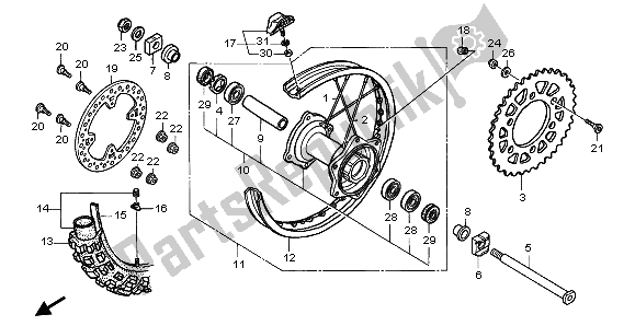 All parts for the Rear Wheel of the Honda CR 250R 2007