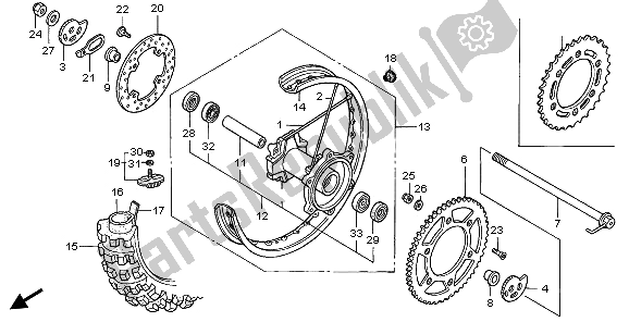 All parts for the Rear Wheel of the Honda XR 400R 2000