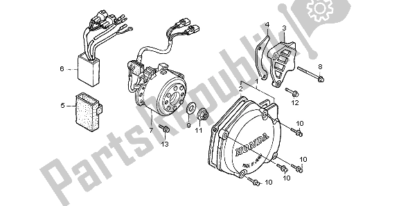 All parts for the Left Crankcase Cover of the Honda CR 125R 1999